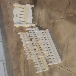 Dollhouse white picket fence & bench